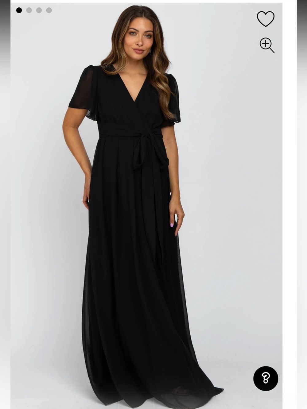 NWT Pink Blush Black Chiffon Short Sleeve Maternity Maxi Dress , size Medium